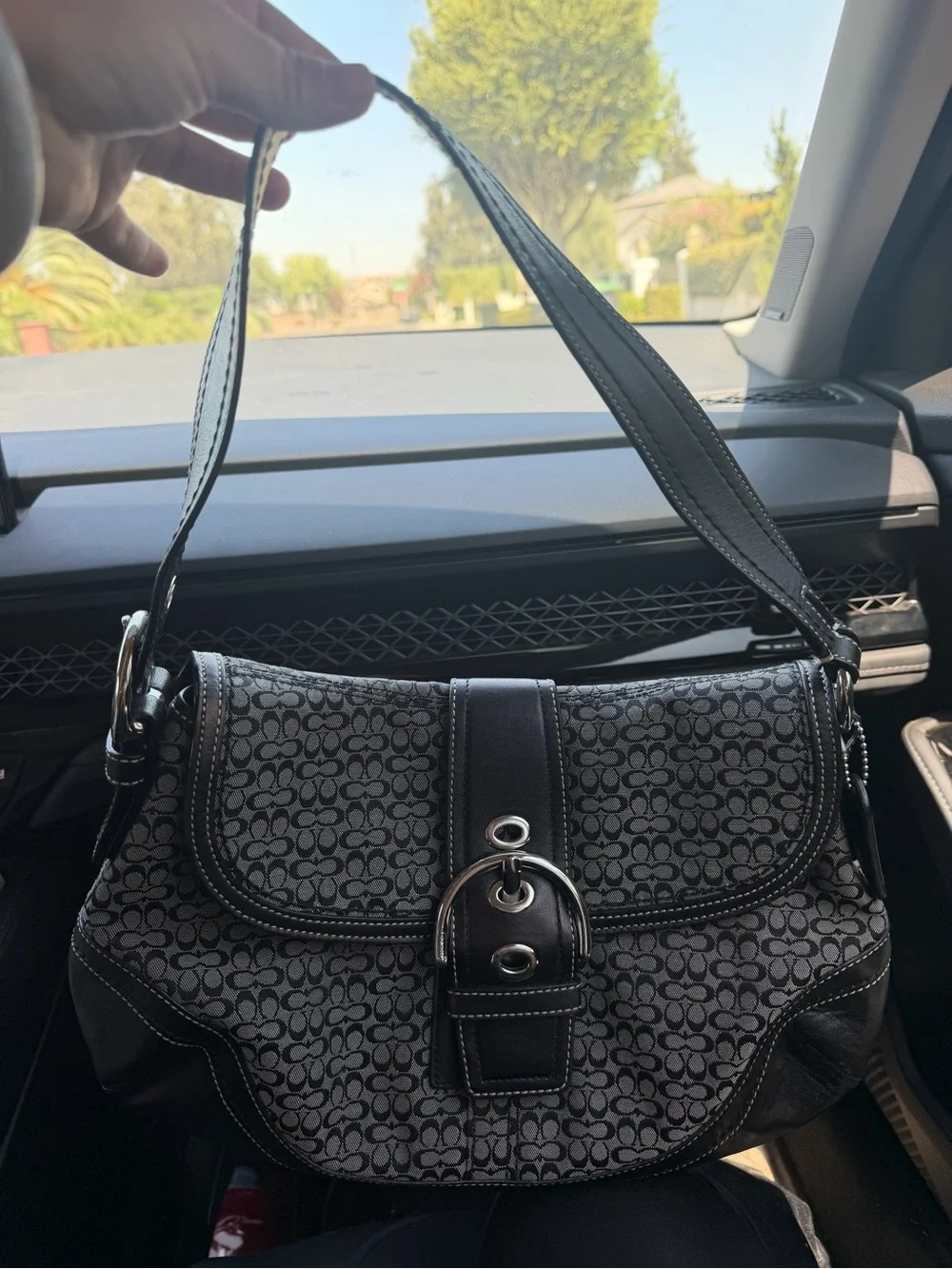 Coach Black and Gray Signature Canvas Shoulder Bag